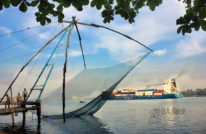 Chinese Fishing Net; Fort Kochi; Kerala; uasatish; ship; sky; clouds;