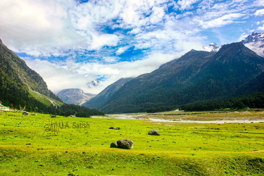 Meadow in Yumthang Valley; Sikkim; Yumthang Valley; uasatish; mountains; sky; clouds;