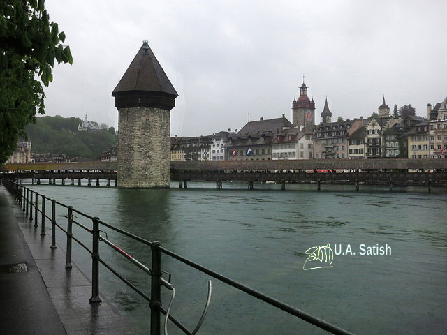 Chapel Bridge; Kapellbrücke; Lucerne; Switzerland; River Reuss; buildings; sky; uasatish; Luzern;