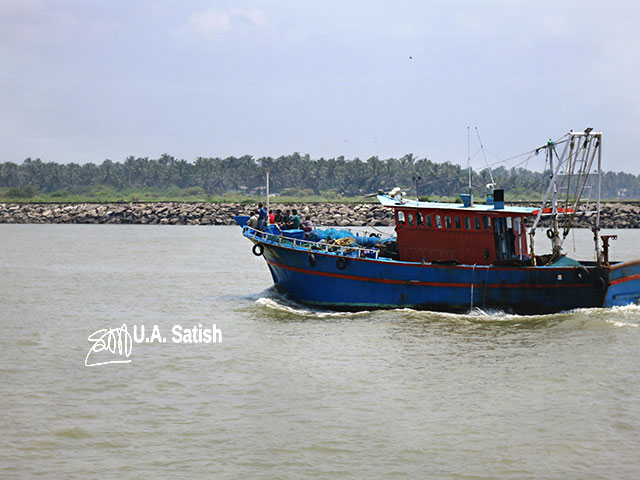 Beypore; Kerala; India; uasatish; fishing boat; sea; sky; rocks;