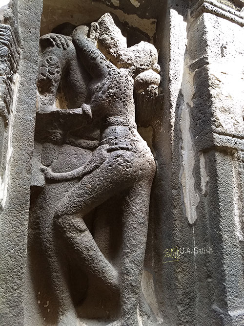 Kailasa Temple; Ellora Caves; India; rock cut temple; cave no 16; uasatish; erotic sculpture;