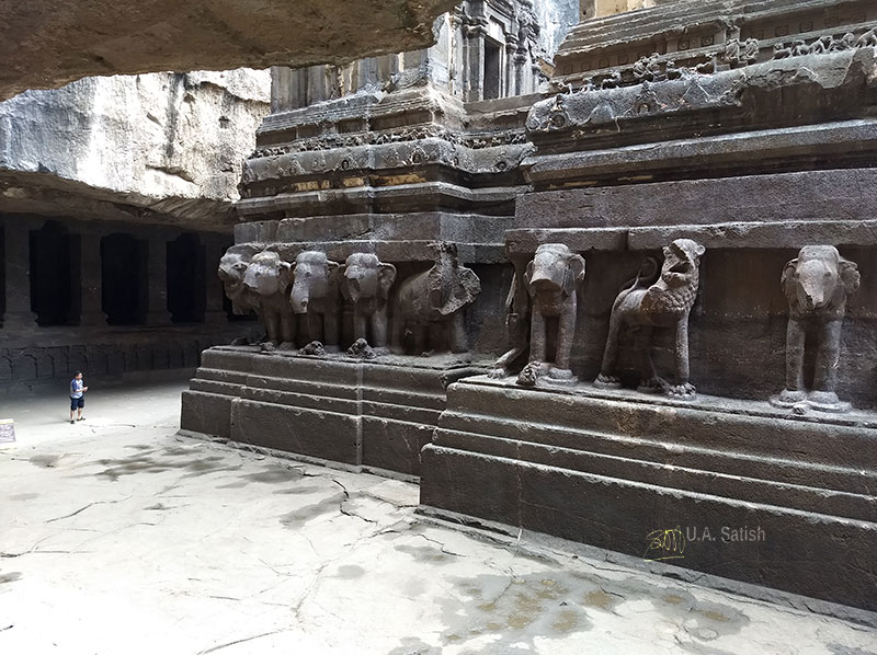 Kailas Temple; Ellora Caves; cave no. 16; rock cut caves; India; Maharashtra; temple; UNESCO heritage site; uasatish; elephant figures;