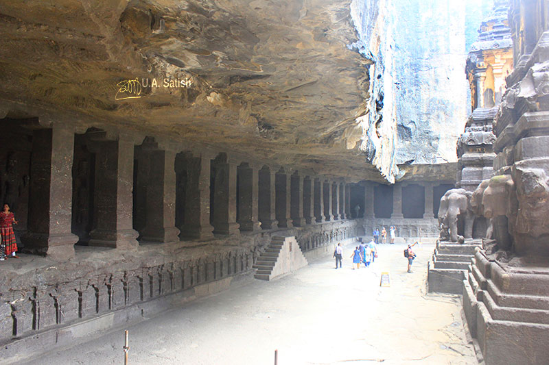 Kailas Temple; Ellora Caves; cave no. 16; rock cut caves; India; Maharashtra; temple; UNESCO heritage site; uasatish; arcade;