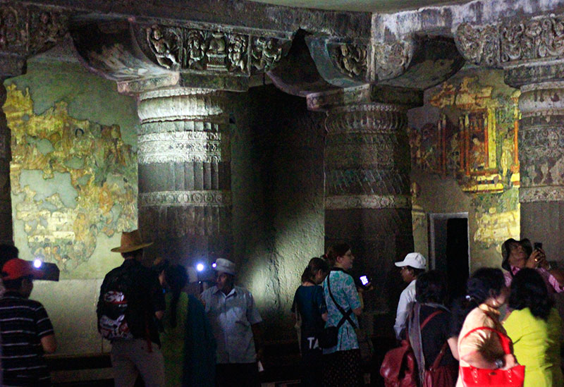 Ajanta Caves; paintings; pillars; Maharashtra; India; uasatish;