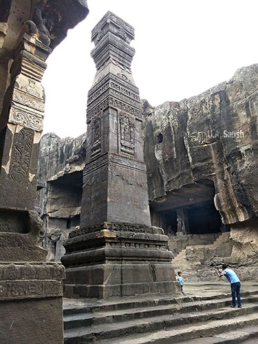 Kailas Temple; Ellora Caves; cave no. 16; rock cut caves; India; Maharashtra; temple; UNESCO heritage site; uasatish; victory pillar;