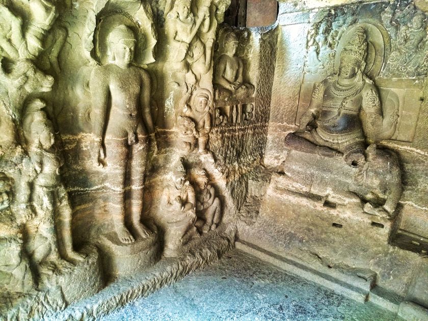 Ellora Caves; Ellora Cave 32; Mahaashtra; uasatish; carved deities;