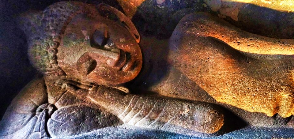 Sleeping Buddha; Maharashtra; rock sculpture; uasatish;