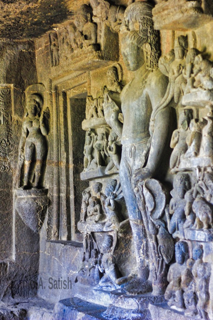 Aurangabad Cave No 7; Aurangabad; Aurangabad Caves; Maharashtra; Avalokitswara; rock sculpture; uasatish;